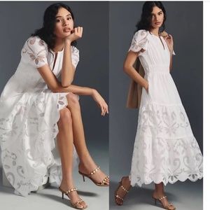 Anthropologie Somerset Maxi Dress White Cutwork Lace XS Extra Small